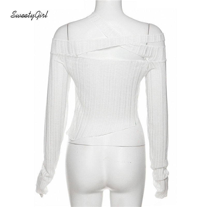 Áo Thun Crop Top Tay Dài Dáng Ôm Màu Trơn Lệch Vai Quyến Rũ Thời Trang 2022 Cho Nữ