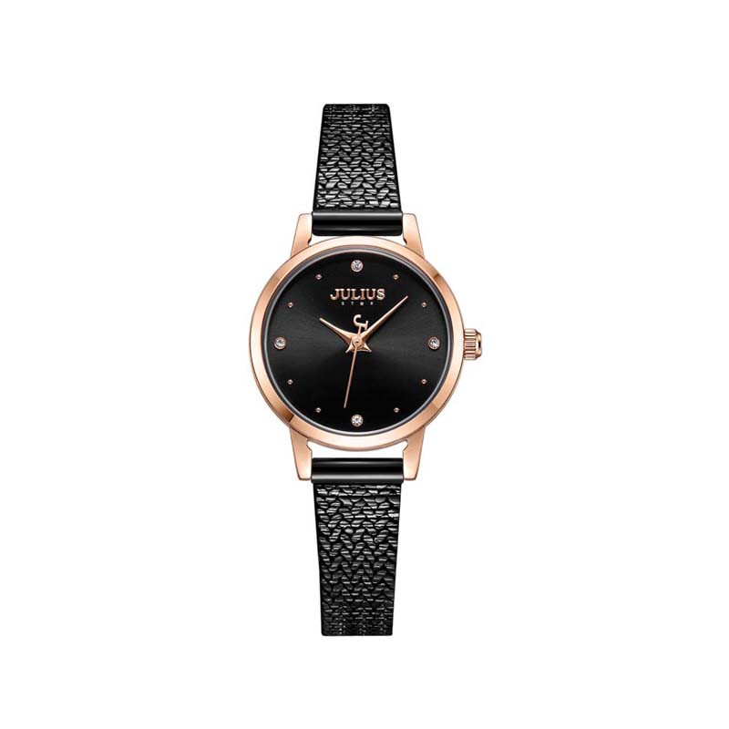 Đồng hồ nữ JS-045C kính sapphire Julius Star Hàn Quốc dây thép (mặt đen)