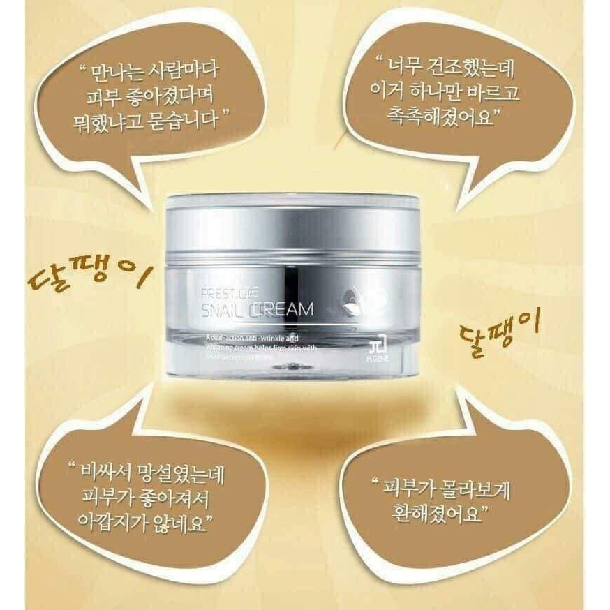 Kem ốc sên làm trắng, mờ thâm, cang bóng da Pi.Gene Prestige Snail Cream.