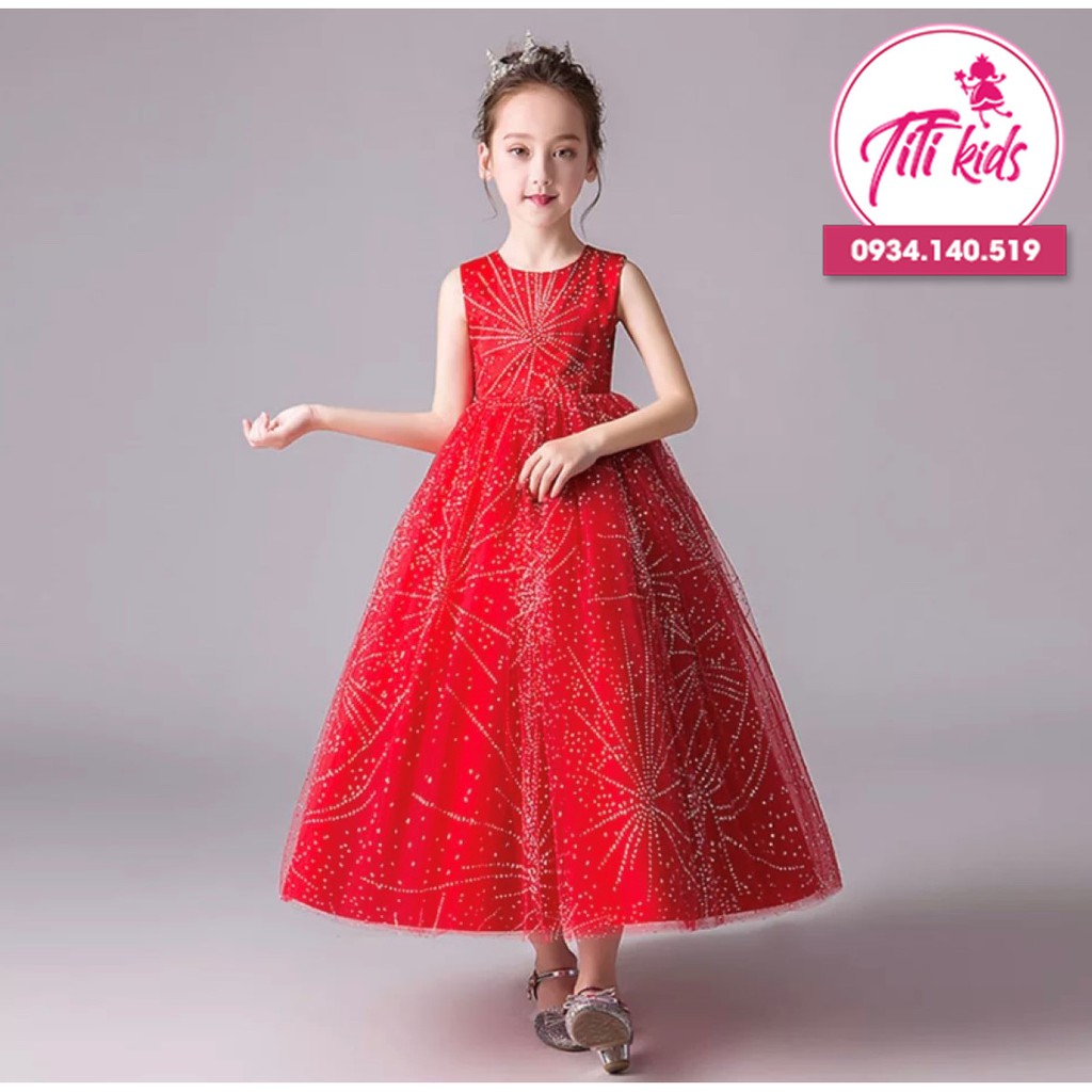 Đầm công chúa💃Freeship💃Tặng cài nơ💃Đầm bé gái cao cấp đỏ voan cực xinh Titikids 2020