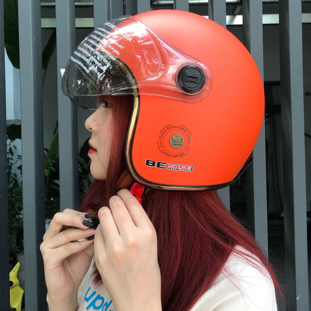 Mũ hảo hiểm 3/4 trùm đầu cao cấp cam có kính hàng chính hãng bảo hành 12 tháng