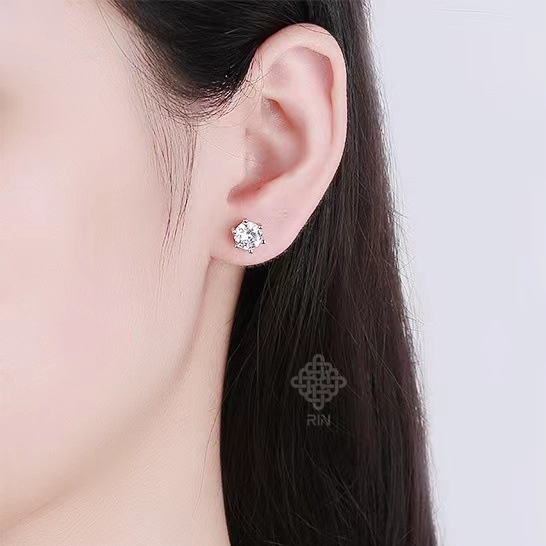 Khuyên tai nụ đính đá 6 chấu inox 304, Bông tai nụ đính đá CZ chuôi thép không gỉ, trangsucmoiluatuoi.RIN