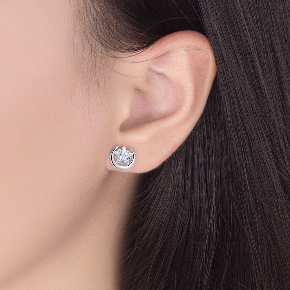 Bông Tai Mạ Bạc 925 Hình Ngôi Sao / Trái Tim / Vương Miện / Ngọc Trai Thời Trang Hàn Quốc Cho Nữ
