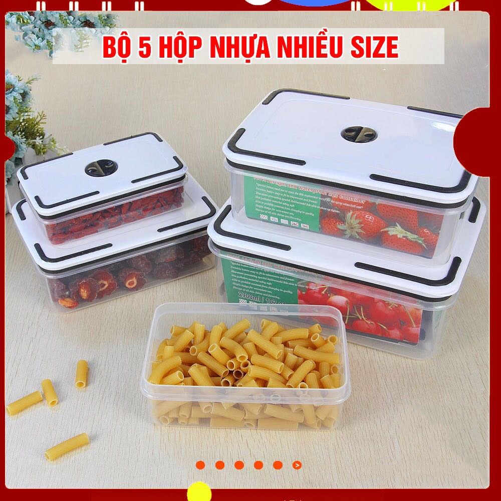 Hộp nhựa thực phẩm set 5 cái, hộp nhựa đựng thức ăn tủ lạnh