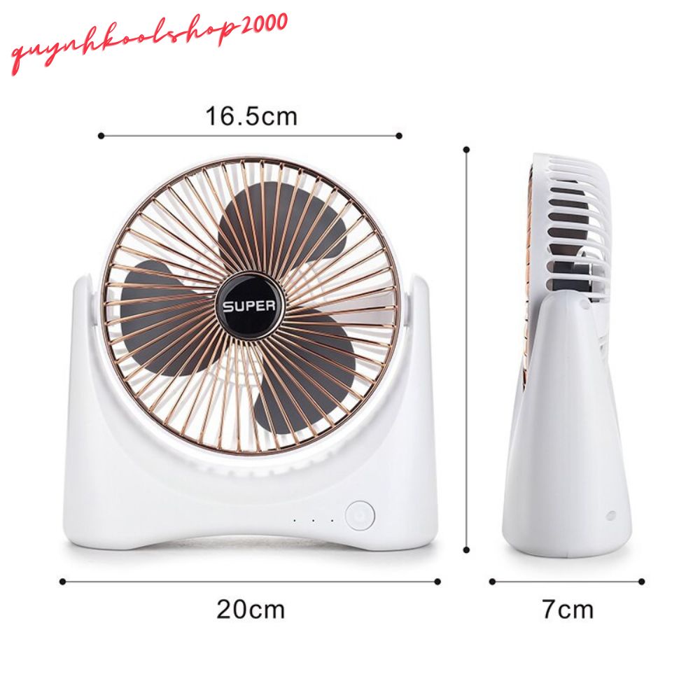 Quạt mini để bàn tích điện Super Fan cổng USB 6 chức năng, động cơ không tiếng ồn, xoay 120 độ- Quạt tích điện mini để b