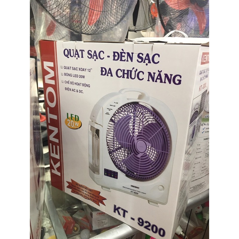 Quạt sạc Kentom KT 9100/KT9200 kèm dend sạc tiện dụng, 2 chế đọ hoạt động AC &amp; DC ,thời gian sử dụng lâu.