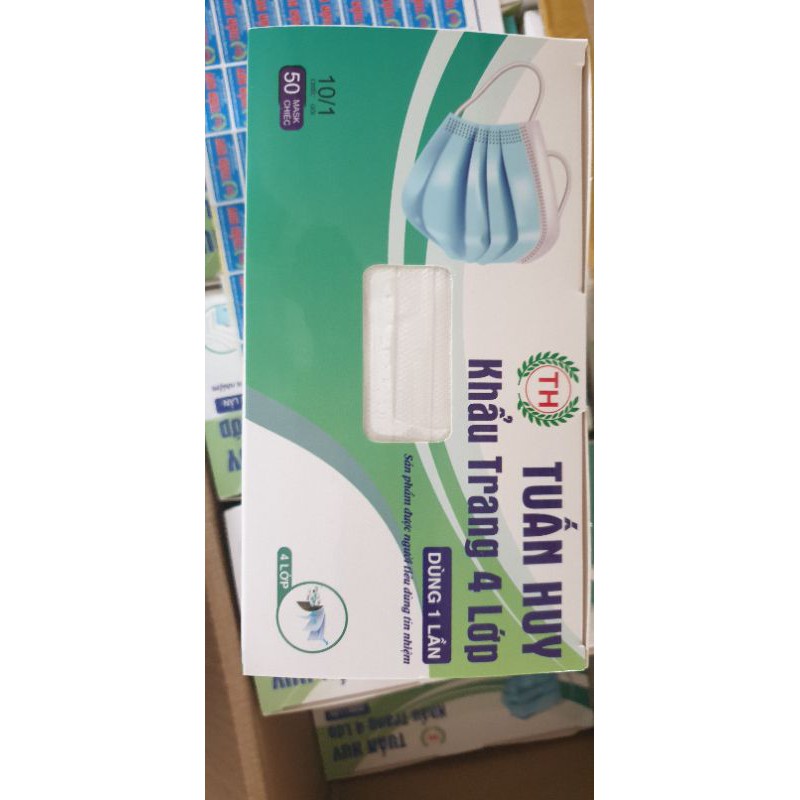 Khẩu trang hộp bốn lớp Tuấn Huy hộp 50 cái có bốn màu xanh xám trắng đen | BigBuy360 - bigbuy360.vn