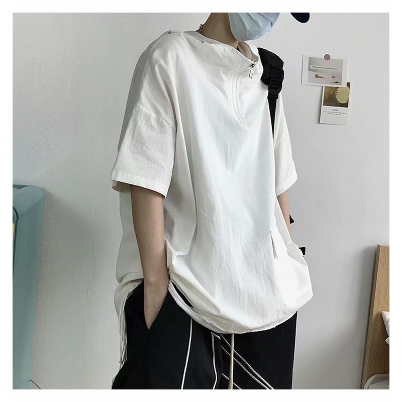 Áo Thun Tay Ngắn Dáng Rộng Cổ Cao Thời Trang Mùa Hè Cho Nam Và Nữ