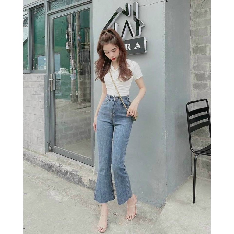 quần jeans nữ ống loe quần bò loe ống bass phom lỡ 88cm lai cắt chất co dãn mềm mại không ra màu