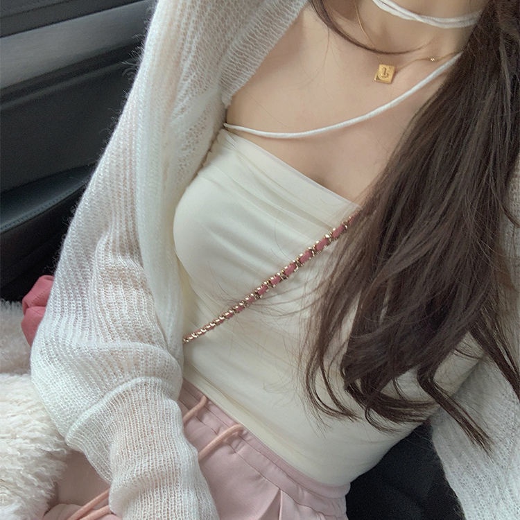 COZOK Set Áo Khoác Lưới Sát Nách + Áo Khoác Cardigan Tay Dài Thời Trang Cho Nữ