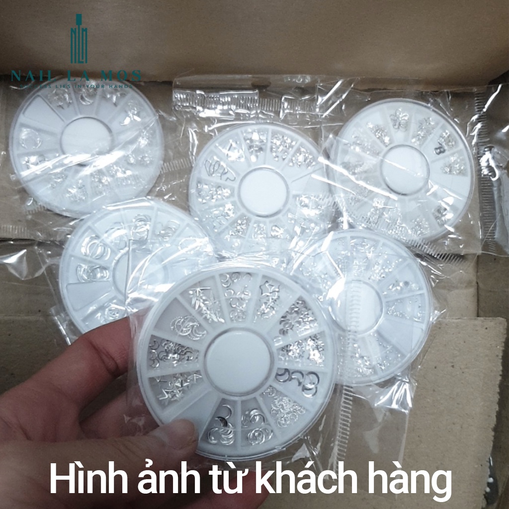 Set 6 khay tròn phụ kiện inox bạc trang trí móng tay đa dạng chủ đề 72 mẫu