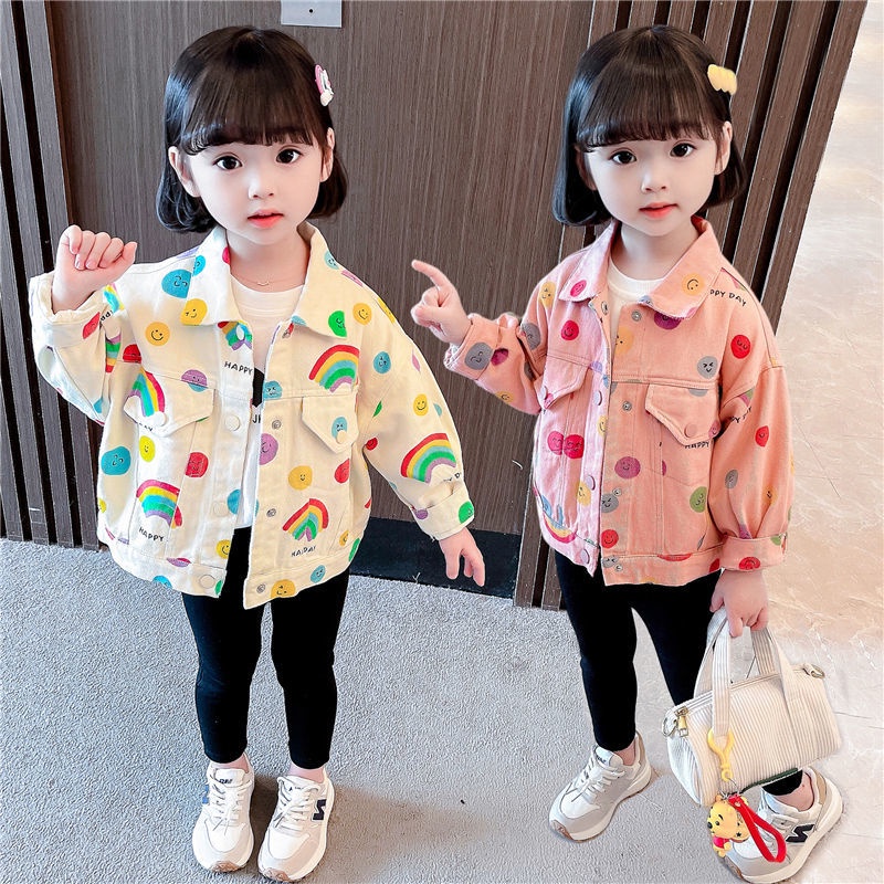 Áo khoác jean màu đỏ phong cách Hàn Quốc thời trang mùa thu mới cho bé gái 2021