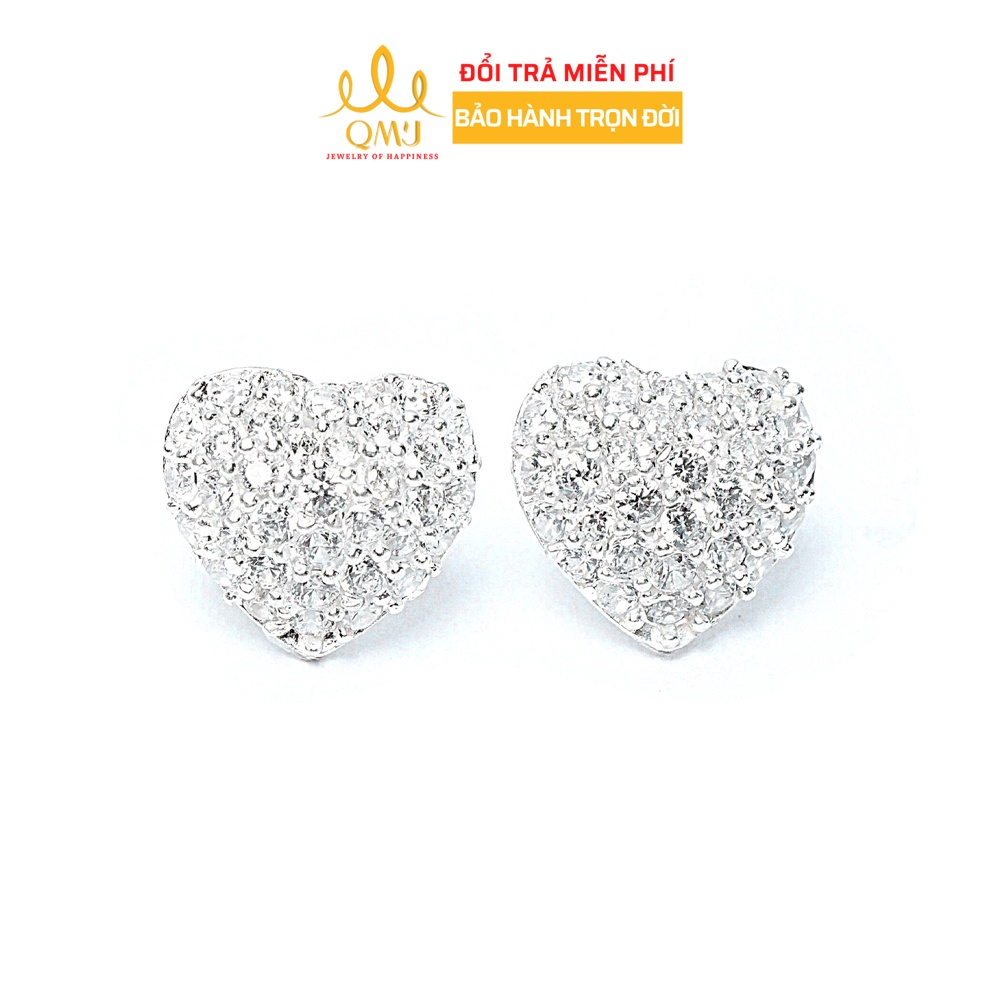 Bông tai bạc QMJ Trái tim 3D nạm đá lấp lánh, sang chảnh Q200