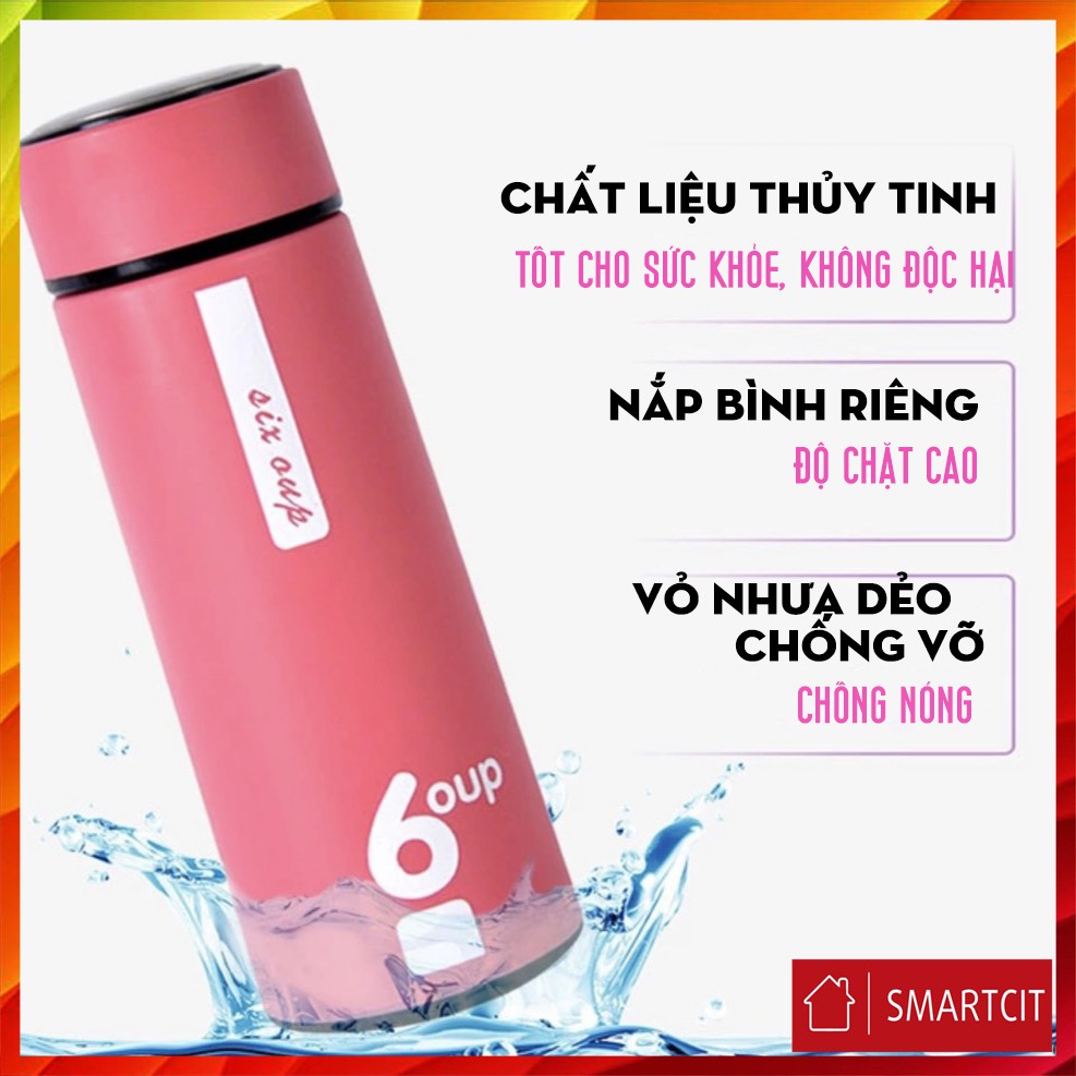 Bình nước thủy tinh bọc nhựa 450ml - bình màu 6UP