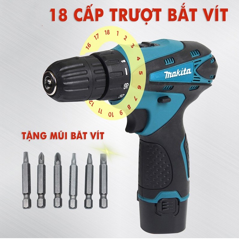 [Chính Hãng] Máy khoan pin makita 12V – KHOAN – BẮT VÍT – VẶN ỐC tặng kèm hộp 24 chi tiết