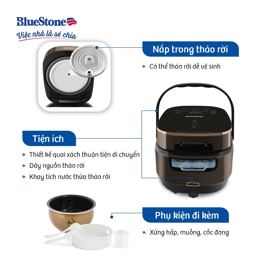 [Mã ELHAMS5 giảm 6% đơn 300K] Nồi Cơm Điện Tử Bluestone 5949, Lòng Nồi Niêu 1.5Lit-860w, Bảo Hành Chính Hãng 2 Năm