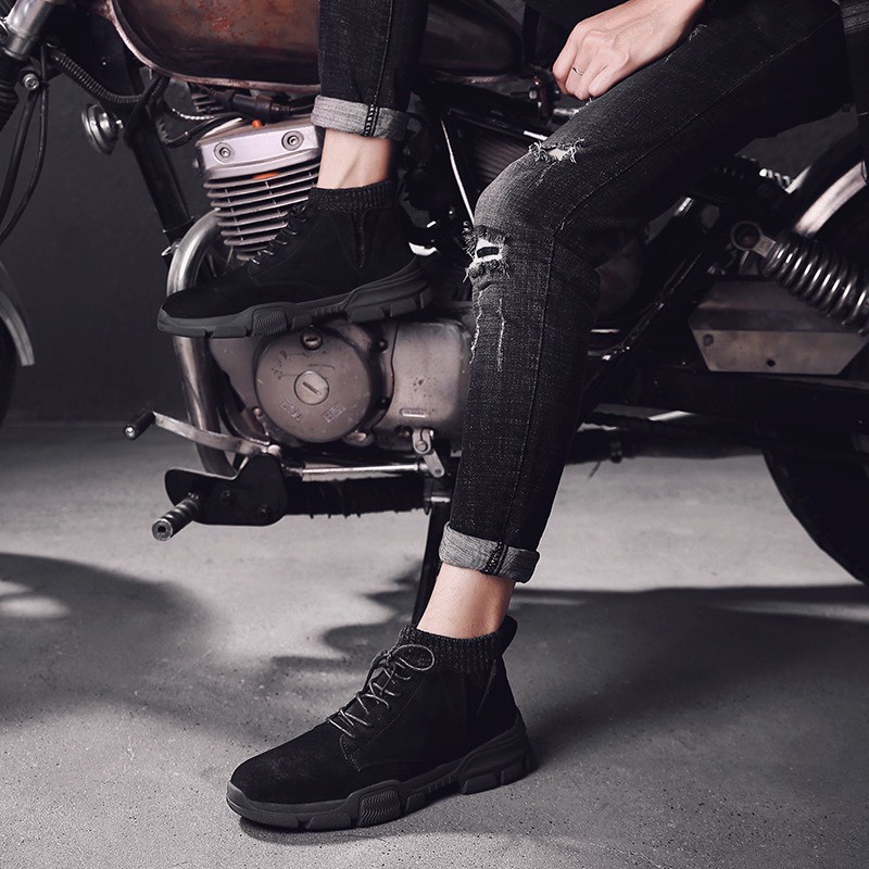 Giày bốt cao cổ nam - giày thể thao da lộn cổ bo đen mới về | BigBuy360 - bigbuy360.vn