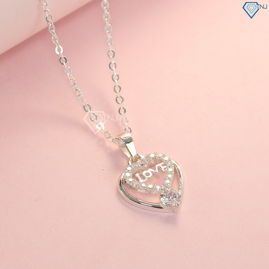 Vòng cổ bạc nữ đẹp hình trái tim chữ Love đính đá tinh tế DCN0379 - Trang Sức TNJ
