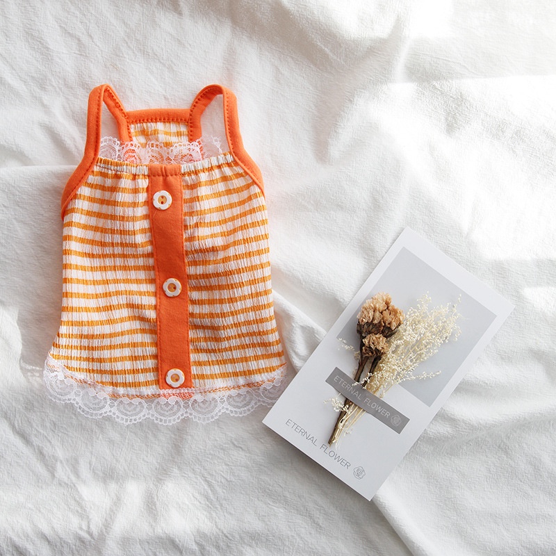 &lt;cutepethome&gt;Áo Hai Dây Phối Ren Mỏng Kiểu Hàn Quốc Thời Trang Xuân Hè Mới Cho Thú Cưng