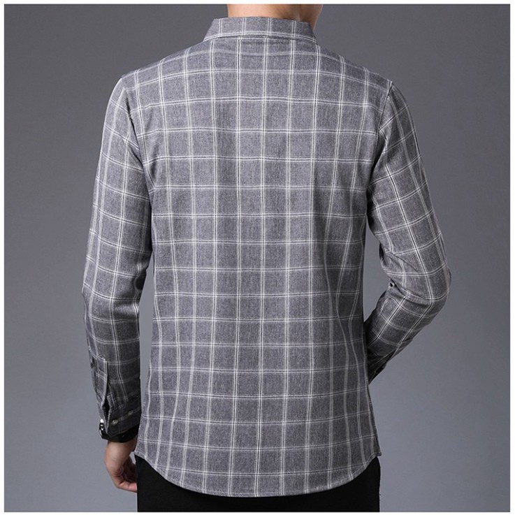 Áo sơ mi nam dài tay chất đũi Ghi Xám Kẻ Ca Rô chuẩn thiết kế Hàn Quốc vải đũi mềm co giãn nhẹ