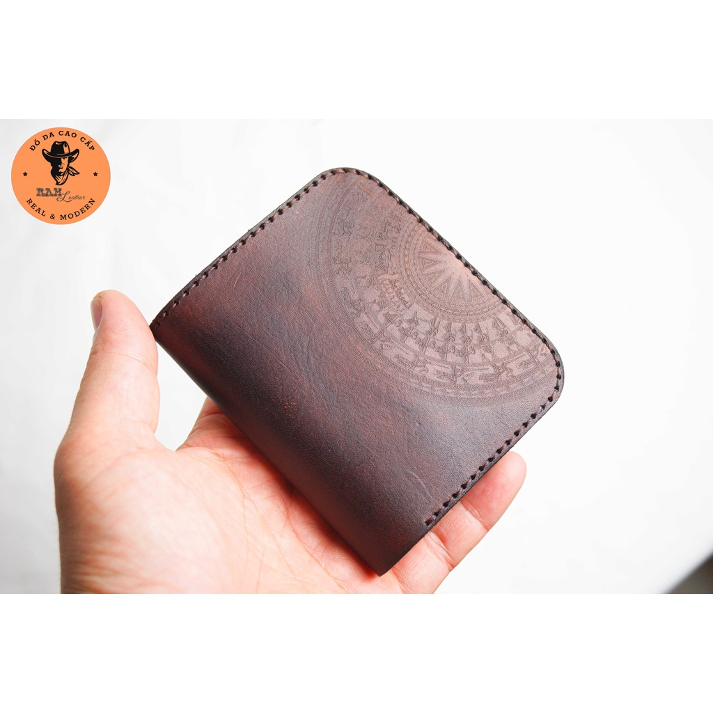 Ví da bò thủ công Nam da bò trống đồng nâu đậm dáng đứng bản nhỏ - RAM Leather