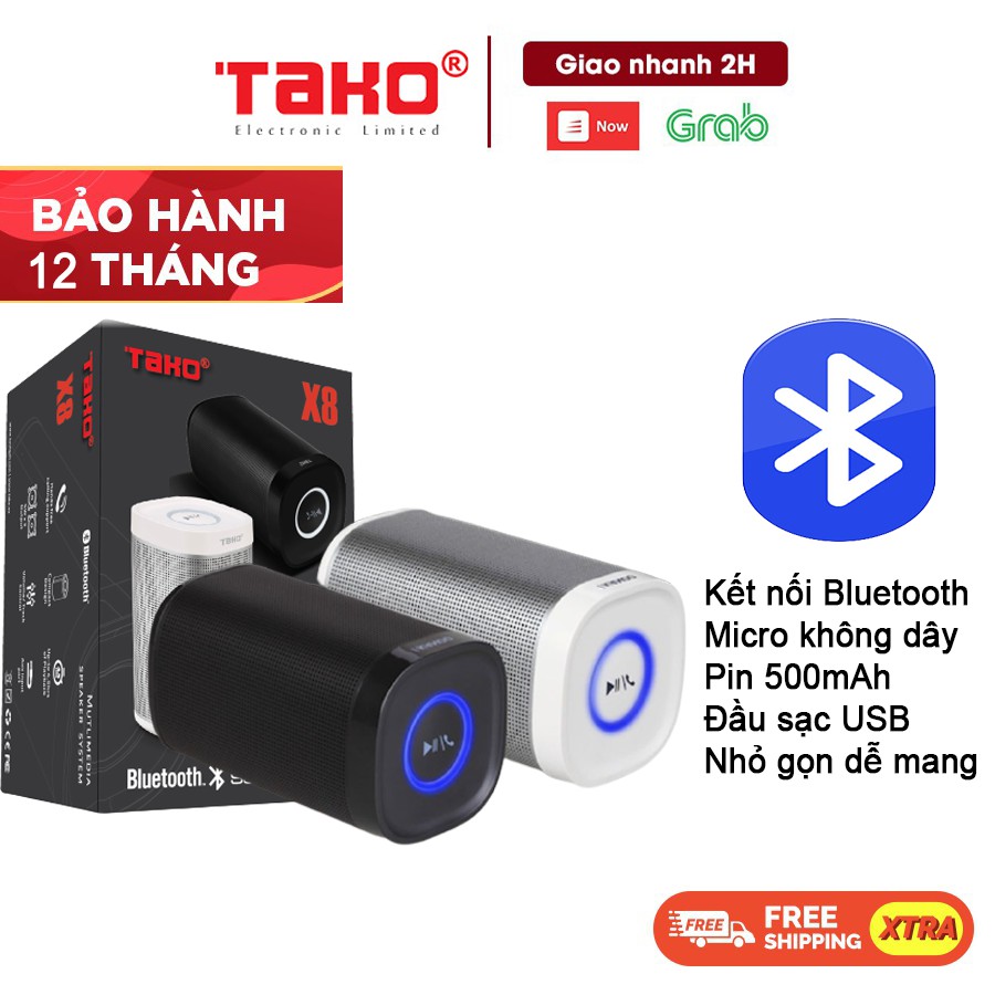 Loa bluetooth mini Tako X8 - Loa di động không dây bass mạnh - Hàng Chính Hãng - BH 12 tháng