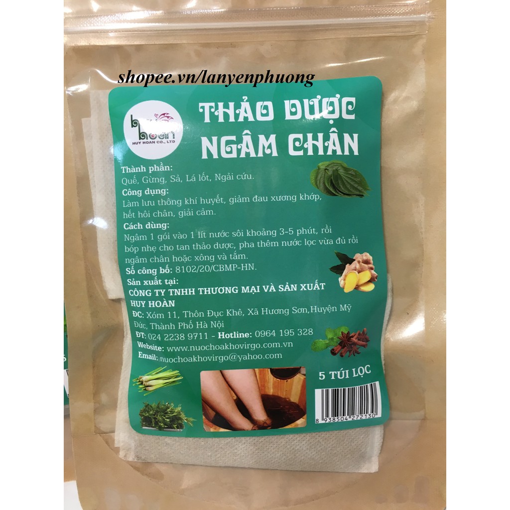 Bột thảo dược ngâm chân Huy Hoàn - Gói giấy 5 túi lọc x 10g