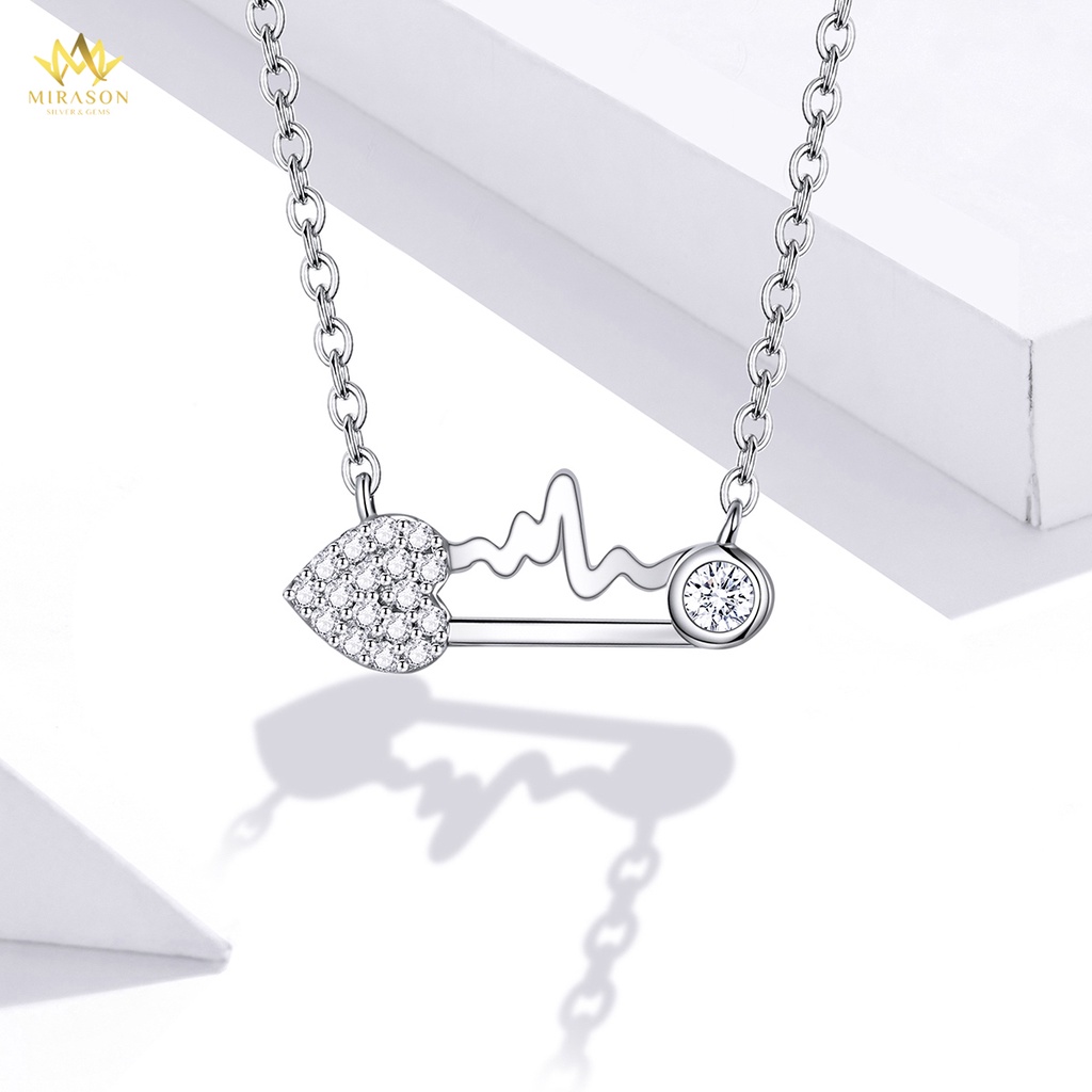 Dây Chuyền Bạc Nữ MIRASON Nhịp Đập Trái Tim Nạm Đá Sáng Lấp Lánh MDC081 - Vòng Cổ Nữ Bạc 925 Cao Cấp