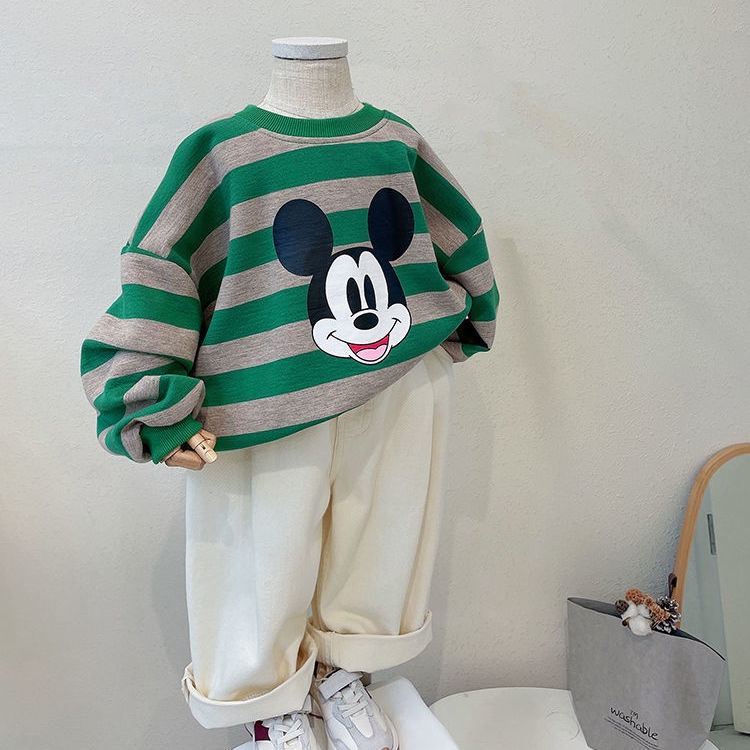 Áo Hoodie Kẻ Sọc In Hình Chuột Mickey Thời Trang Hàn Quốc Mới Cho Bé