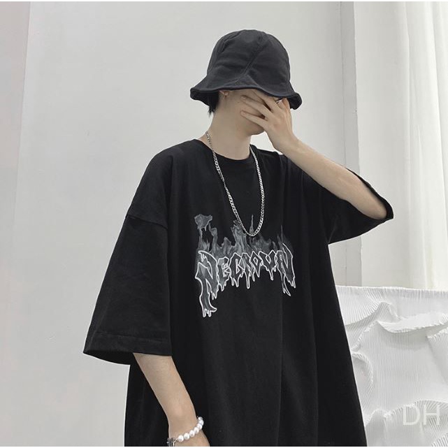 Áo thun tay lỡ form rộng, áo phông tay lỡ unisex nam nữ đều mặc được in họa tiết NECRO D41 DIEMHANG2K11