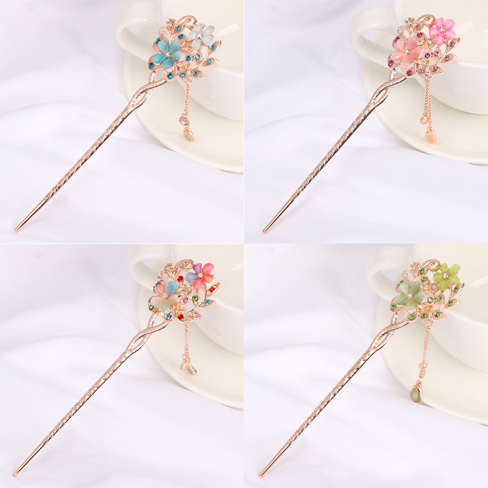 Trâm cài tóc hình bông hoa đính đá phong cách vintage nữ tính