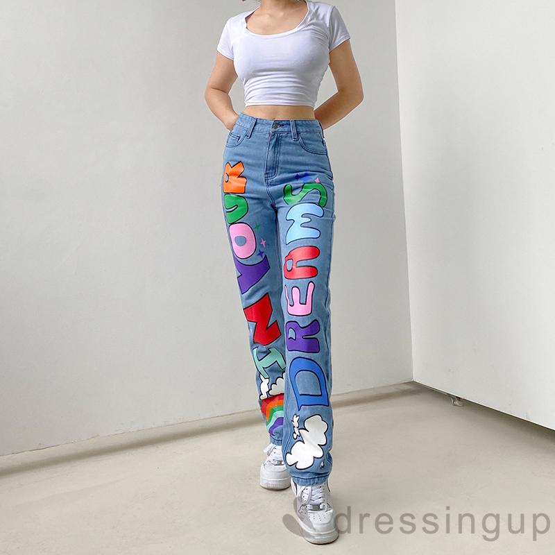 Quần Jeans Dài Ống Rộng Thời Trang Cho Nữ