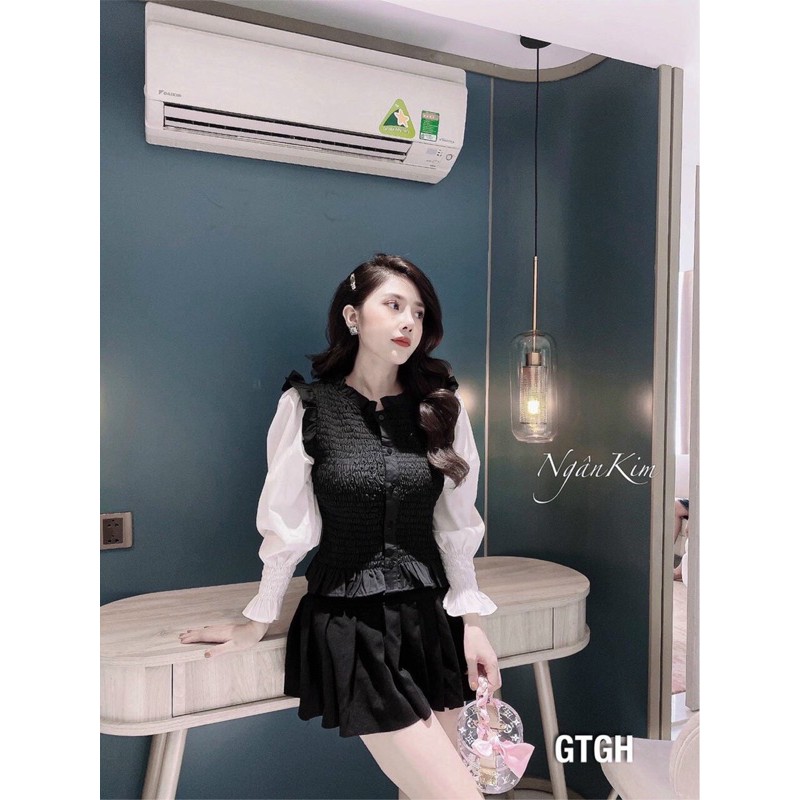 Áo nhún phối sơ mi