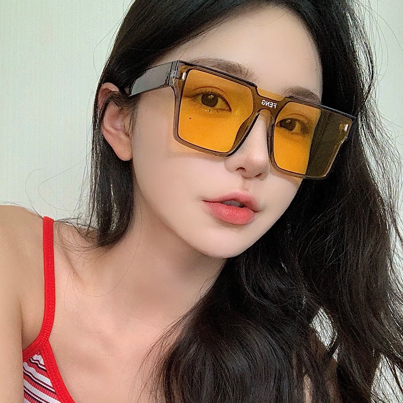 Kính râm nam và nữ Hàn Quốc Gọng kính trong suốt Retro INS Trend Square Sunglasses UV400