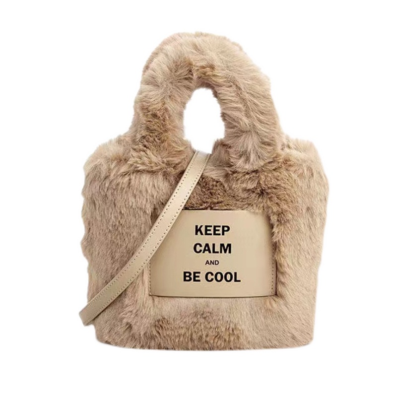 Ielgy Túi Đeo Chéo bucket Phối Lông Nhung Chất Lượng Cao In Chữ