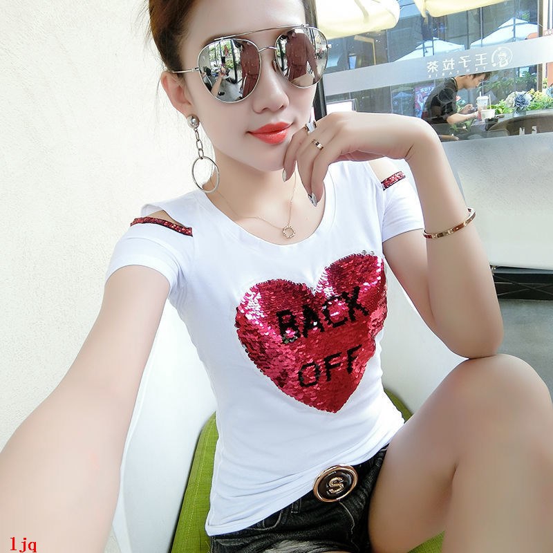 Áo Thun Tay Lỡ Đính Kim Sa Plus Size Thời Trang Mùa Hè 2020 Cho Nữ
