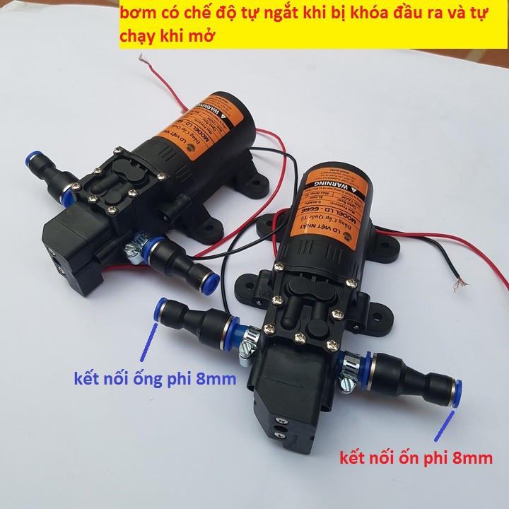 Máy bơm nước mini 12v áp lực cao - Máy bơm phun sương (bơm tăng áp mini 12v+chuyển ống 8mm)