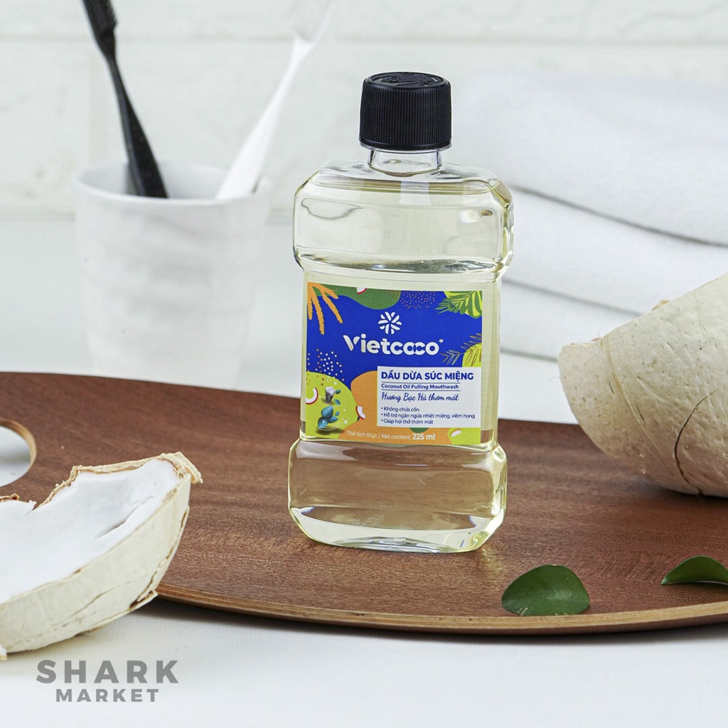 Dầu Dừa Vietcoco Súc Miệng Bổ Sung Tinh Dầu Bạc Hà Sát Khuẩn, Ngừa Sâu Răng, Thơm Mát 225ml