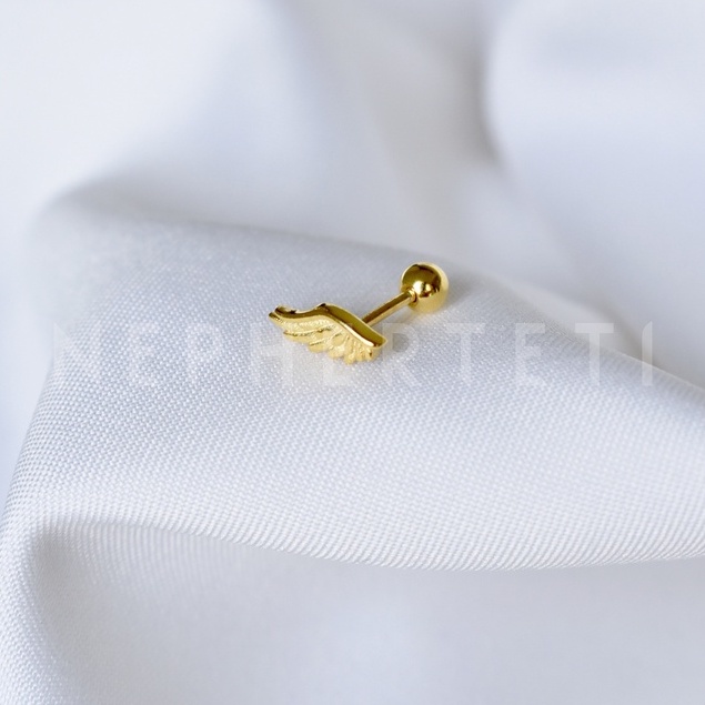 Khuyên tai bạc 925 mini - Cánh chim chốt bi vặn  - Nepherteti