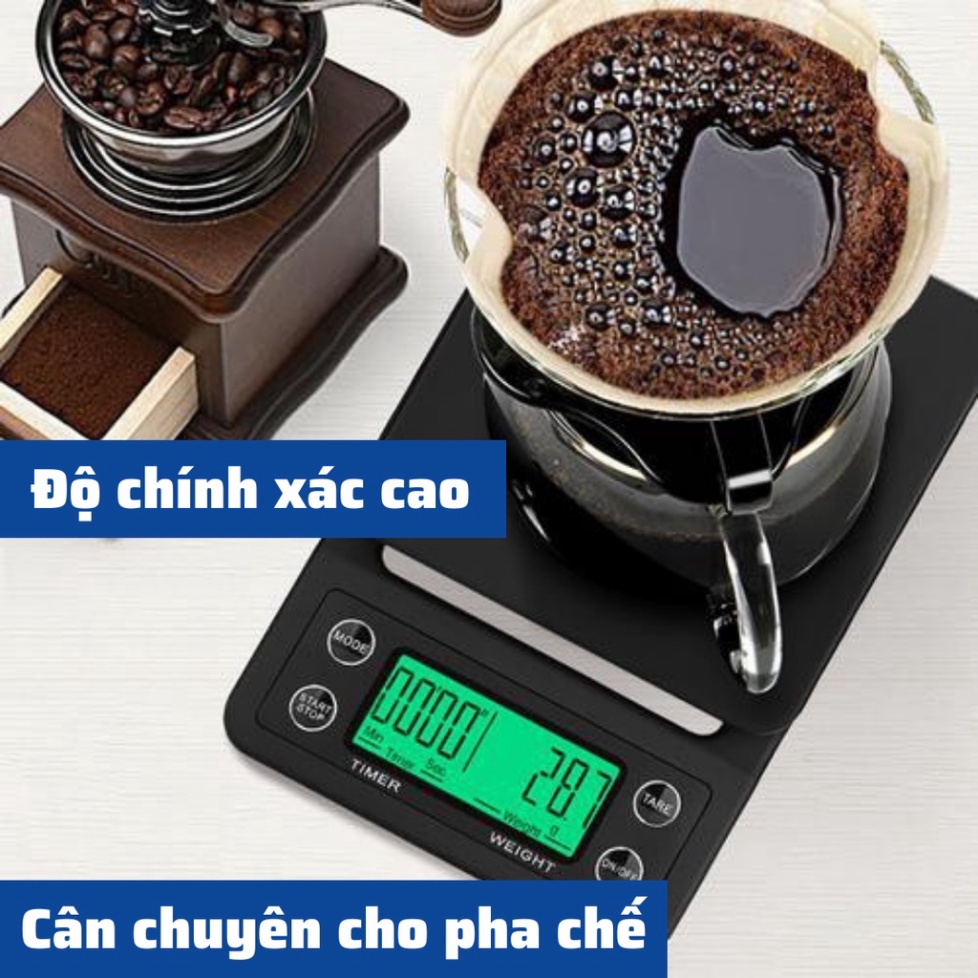 Cân pha cà phê tiểu ly điện tử mini cafe rang xay Espresso định lượng 0.1g - 5kg độ chính xác cao làm bánh nhà bếp