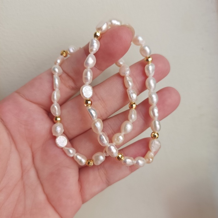 Vòng Tay Chuỗi Hạt Ngoc Trai Nước Ngọt Hạt Gạo 5x8mm