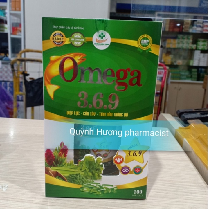 Viên uống OMEGA 369 Diệp Lục,Cần Tây,Tinh dầu thông đỏ lọ 100 viên giúp cả thiện thị lực