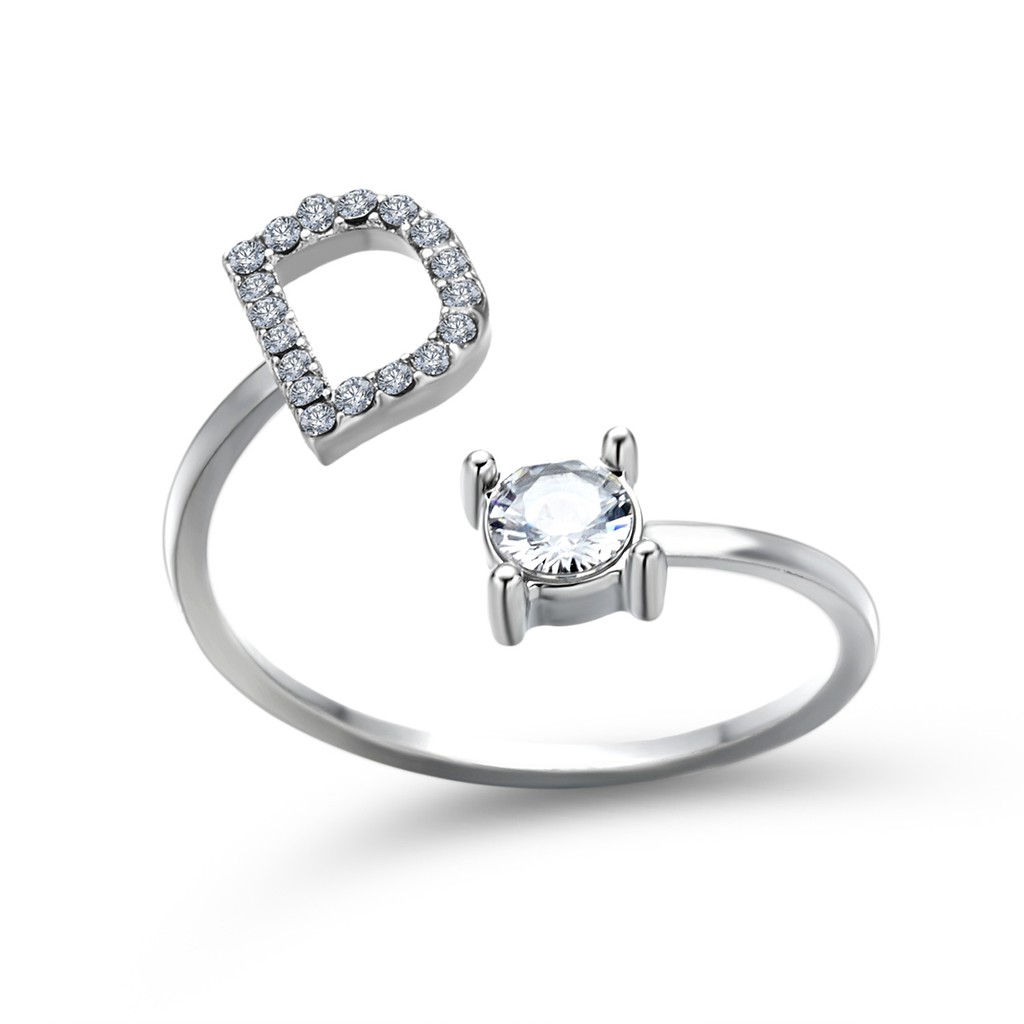 Nhẫn hở GMAI điều chỉnh được mặt 26 chữ cái Tiếng Anh tùy chọn đính kim cương giả thời trang dành cho nữ