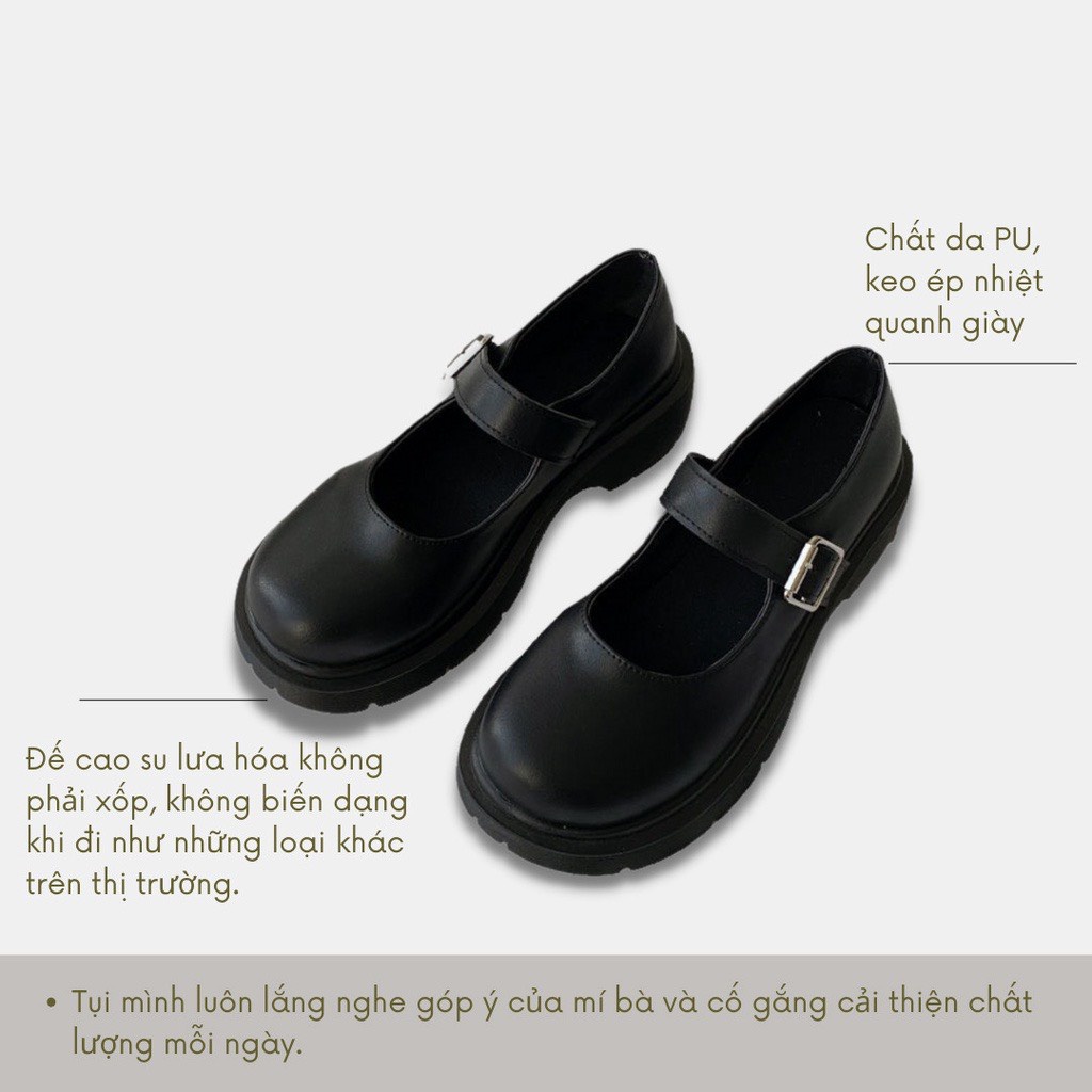 Giày Lolita nữ màu đen trắng đế cao 5cm dễ thương có quai cài tiểu thư vintage đi học đi chơi loại 1