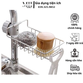 Kệ gắn vòi inox để đồ rửa chén.