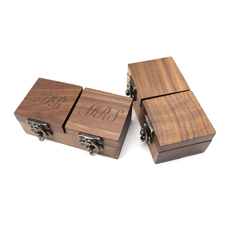 Hộp Đựng Nhẫn Bằng Gỗ Óc Chó Phối Nhung Mềm Mại Tiện Dụng