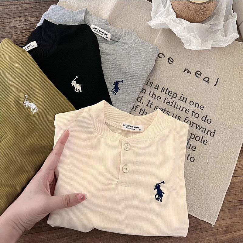 Áo polo Dài Tay Cổ Chữ V Màu Sắc Đơn Giản Cho Bé