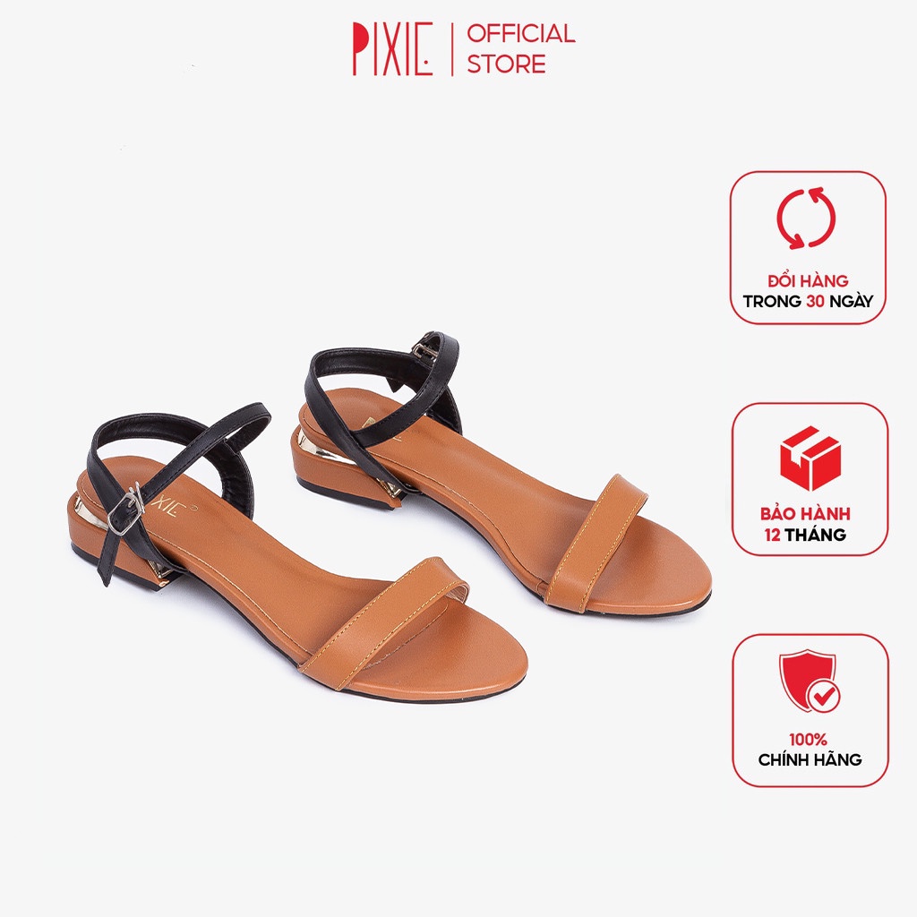 Giày Sandal 3cm Quai Mảnh Đế Vuông Viền Kim Loại Màu Đen Pixie X429