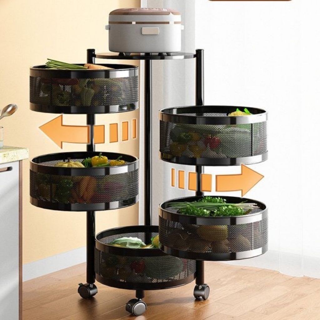 Kệ Xoay Đa Năng, Kệ Tròn Xoay Đựng Đồ Thông Minh 5 Tầng Tiện Dụng, Có Bánh Xe Di Chuyển