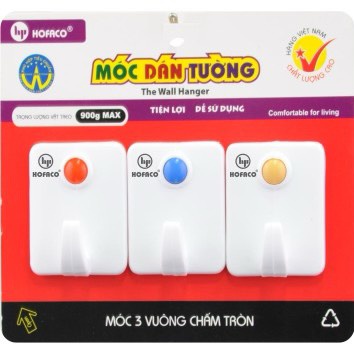 Móc Dán Tường Dạng Vuông Chấm Tròn (3 Móc/ 1 set)
